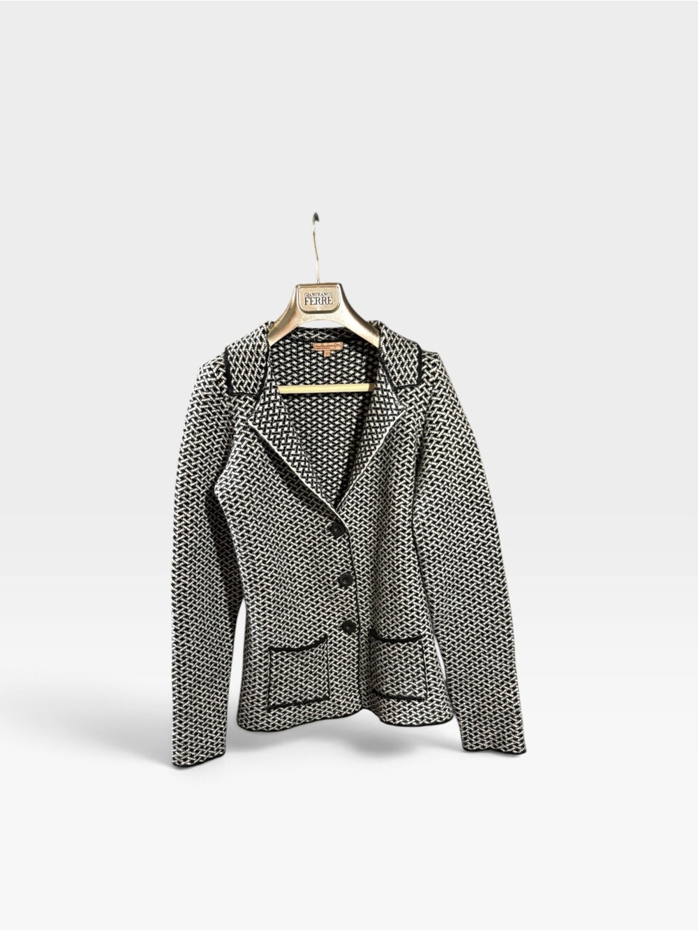 Textured Black and White Women's Sweater Blazer